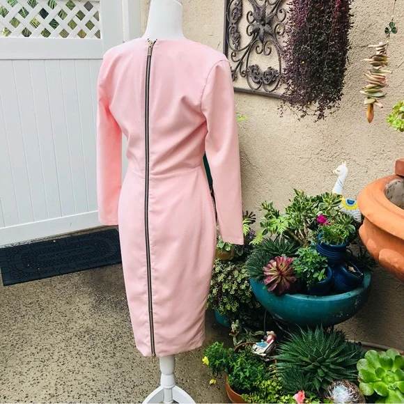 House Of CB Dominique Pink Deep Plunge Bodycon MIDI Dress Medium - Picture 5 of 16